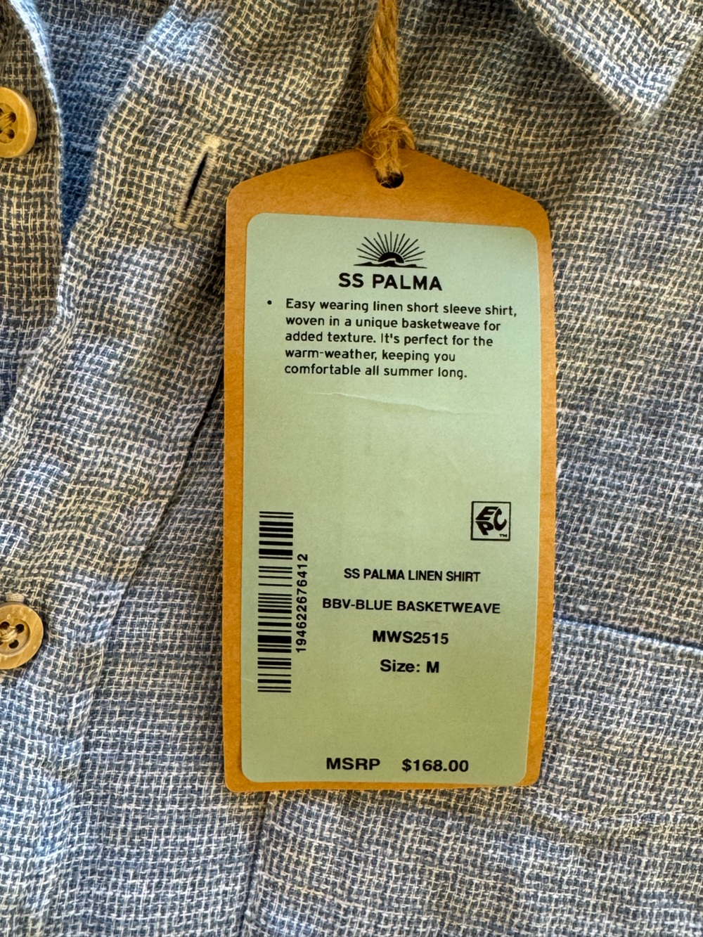 NWT Faherty Mens SS Palma Linen Short Sleeve Shirt Blue Basket Weave Size Medium - Picture 6 of 11
